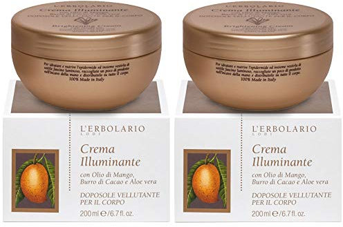 2x Erbolario - Crema Dopo Sole ILLUMINANTE Vellutante per il Corpo - 200 ml - Arricchito da finissimi glitter - Con Mango, Burro di Cacao e Aloe Vera - Solari