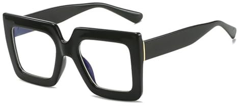 LVTFCO Große übergroße quadratische Brillengestelle für Damen, trendige Farbverläufe, transparente Gläser, Brillen, Schwarz, Einheitsgröße