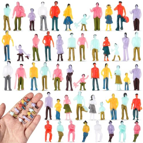Namalu 200 Stück Miniatur Figuren 1:100 Maßstab, Bemaltes Architekturmodell aus Kunststoff Sitzende und Stehende Miniatur-Figuren Modell mit Verschiedenen Posen Züge für Miniaturszenen