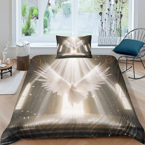 FSYQQASD Engel Bettbezug 3D-Druck Göttin Bettwäsche 135x200 cm 2 Teilig,Mikrofaser Mit Kopfkissenbezug,Verborgener Reißverschluss Für Jungen Und Mädchen