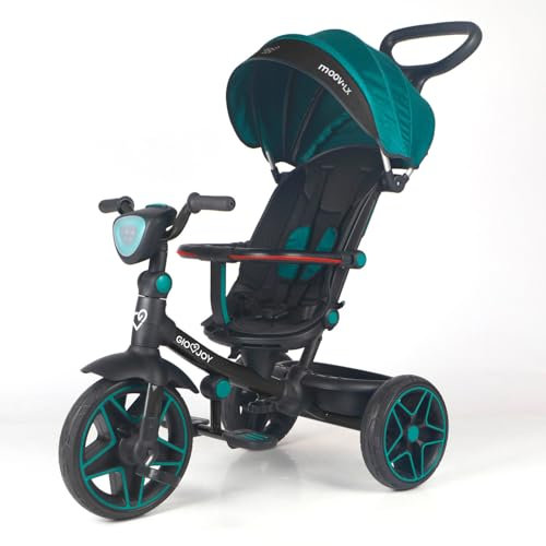 Triciclo Evolutivo 4-in-1 Moov-LX per Bambini dai 18 mesi (Telaio Nero, Tessuto verde)