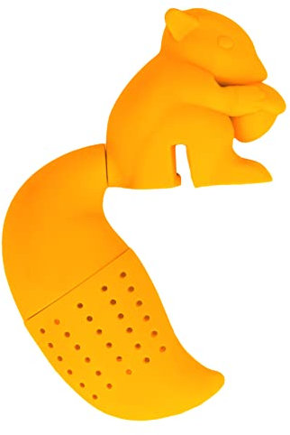 Eichhörnchenförmiges Teesieb, Kreativer Eichhörnchen-Teebereiter, Silikon-Teebeutelfilter, Teesiebe für Losen Tee (ORANGE)