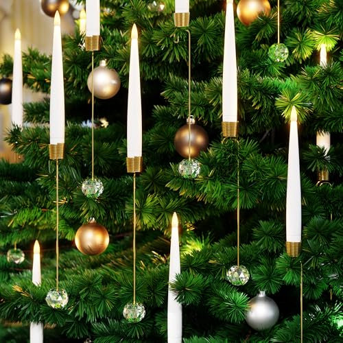 AFINETH Christmas Tree Candles with Remote, 12 Pack Battery Operated Christmas Candles, LED Candles for Xmas Tree Decoration, Flickering Flameless Candles for Home, Party Decor with Crystal Ball Hooks