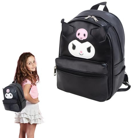 Kinder Rucksack Mädchen- PU Leder Umhängetasche Kawaii Tasche Bag Handtasche Kindergarten Anime Black Schulrucksack Casual Bag Reise Wandern Leicht Fashion Schultaschen Geburtstag Weihnachts Geschenke