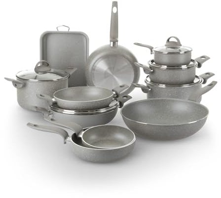 KASANOVA Set Töpfe für traditionelle Kochfelder, antihaftbeschichtetes Töpfe-Set, Kochgeschirr-Set, gesundes, schnelles und gleichmäßiges Kochen. Hergestellt in Italien. (16 teile)