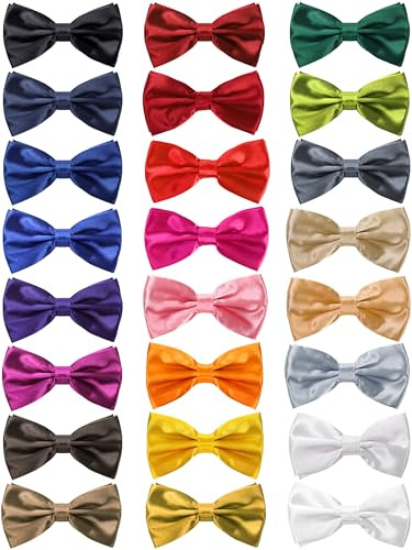Mezchi Confezione da 24 papillon pre-legati, papillon da uomo in tinta unita per ragazzi, clip regolabili per uomini, costumi per ragazzi, celebrazione di nozze, 24 colori