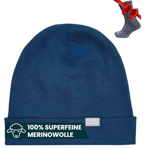 Merino.tech 100% Merino Mütze – Unisex Beanie aus Merinowolle – Warm, Weich & Atmungsaktiv für Herren und Damen (Denim, Large-XLarge)
