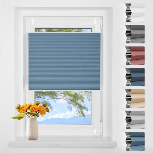 Wabenplissee Plissee Klemmfix ohne Bohren Weiß-himmelblau B70 x H130 cm | Verdunkelung Thermo Verdunklungsplissee für Fenster 100% Blickdicht,Schallschutz und Wärmehaltung