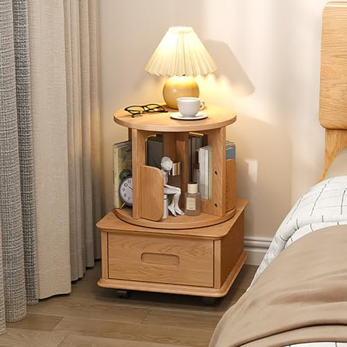 ALDDPWE Drehbarer Nachttisch, Nachttische aus Massivholz, Nachttisch mit 1 Schublade, rundes Regal, einfacher Aufbewahrungsschrank Keep it in Mind