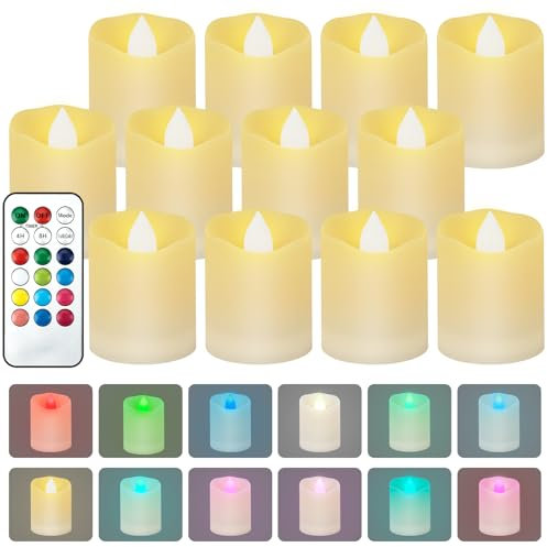 LED Kerzen mit Timer,LED teelichter mit Fernbedienung, 4H/8H Timer,2 Modi,Multifarbe elektrische teelichter Kerzen für Halloween,Weihnachten,Hochzeit Deko,Party,Hochzeit Tischdekoration ,12 Stück