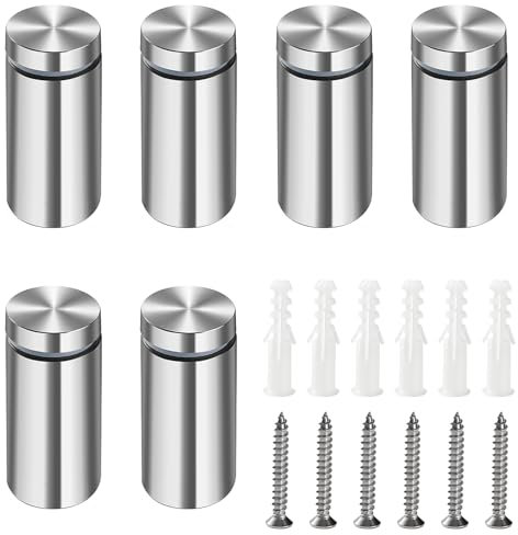Lyeteung 6 Pezzi 19×40 mm Distanziali per Targhe, Chiodi Pubblicitari in Acciaio Inox, Vite di Vetro Standoff Bulloni Supporto, Pubblicità Viti di Fissaggio, con Vite, per Cartelloni Pubblicitari