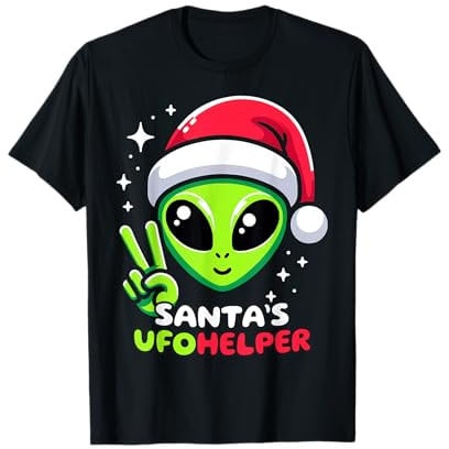 Lustiger Alien Santa UFO Hut Friedenszeichen Weihnachten T-Shirt