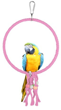 LuckyOpt Vogelschaukel, 20CM Durchmesser Hängende Papageienschaukel mit bunten Perlen, Baumwollseil Ring Vogelkäfig Spielzeug für Wellensittich Nymphensittich Kanarienvogel (Rosa)
