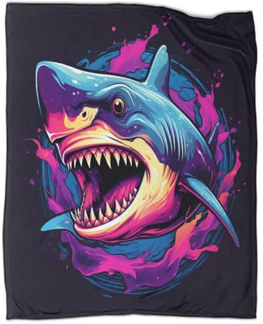 VFKLZCNYR Haifisch-Fleece-Decken, für Herren, Erwachsene, Flanelldecke, 3D-Druck, Sherpa, atmungsaktiv, gemütlich, weich, warm, flauschige Decke, Plüschdecken für Bett, Couch, 100 x 130 cm