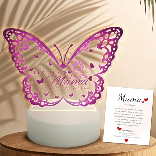 Muttertagsgeschenke für Mama, Weihnachtsgeschenke für Mama, Ich liebe dich Mama LED Nachtlicht,Schmetterling Nachtlicht Geschenk für Mama,Adventskalender Füllung für Mama Mütter,Mutter Geschenk