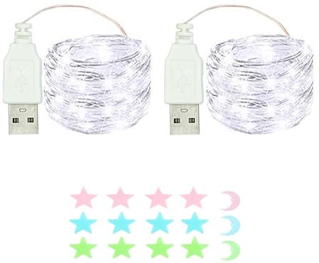 2 Stück LED Lichterkette, 30LED 3M / 10Ft USB lichterkette außen/innen Wasserdichte für Schlafzimmer, Hof, Hochzeit, Weihnachten, DIY etc (weiß)