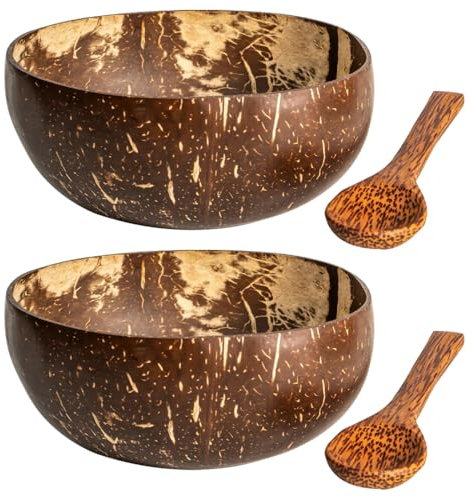 M1SS 500 ML Coconut Bowl with Spoon | Set of 2 | Perfect for Smoothies, Cereals, Salads | Eco-Friendly & Handmade | Includes 2 Bowls and 2 Spoons | Made from Natural Coconut Shells