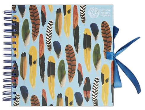 Natural History Museum Wiro Bound Hardback Scrapbook, 40 Pages, White Paper, Feathers, 8 x 8, Multicoloured, with Coordinating Ribbon Closure and Wire Colours