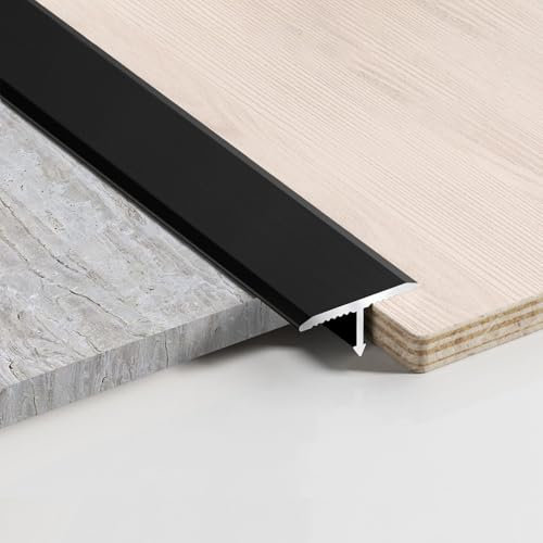 Lot de 3 Seuil de Porte Barre - Profilé de Transition en T en aluminium - 900 x 20 mm - pour seuils de porte et sols de raccordement pour carreaux de sol stratifié - Noir