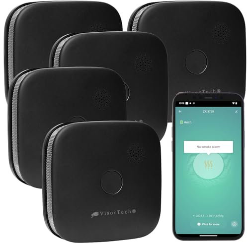 VisorTech 5er-Set kompakte WLAN-Design-Rauchwarnmelder mit weltweiter App, schw.