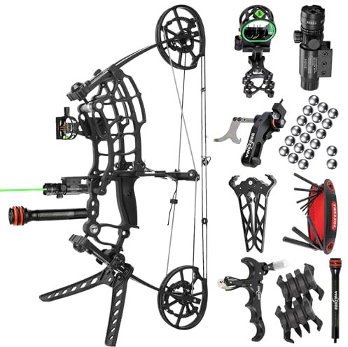 ZSHJGJR Kit Compound Arc à Poulies de Chasse Adultes - 22 Empattement Compact, Puissance 40 lbs Réglable - Kit Double Usage pour Flèches & Billes Acier - Chasseurs Adultes & Survie (Set 2)