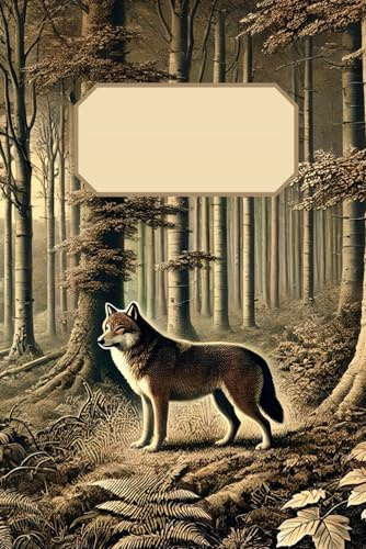 Notizbuch Wolf - 150 Seiten DIN A5+ Liniert: Elegantes Vintage Notizbuch - Stil: Kupferstich Tagebuch Natur