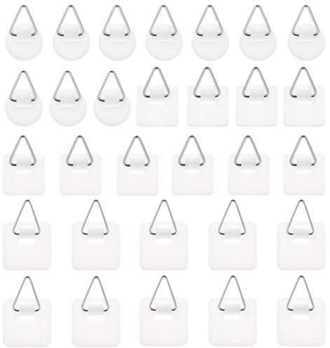 Yuomeaz 30 Pcs Plate Hangers for The Wall, Self Adhesive Picture Hangers, Vertical Hanging Hooks for Photo Frame, Decorative Plates, , Art Decor (Square + Round)