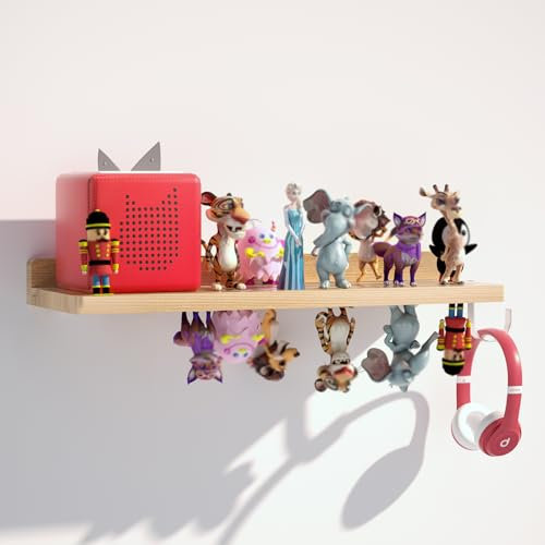 for Tonies Shelf Magnetic - Tonies Figure Organizer for Kids Room, Wooden Magnetic Display Shelf for Tonies Box Holder, Wall Floating Shelves Toy Storage Compatible Charging Station (1 Tier, Wood)
