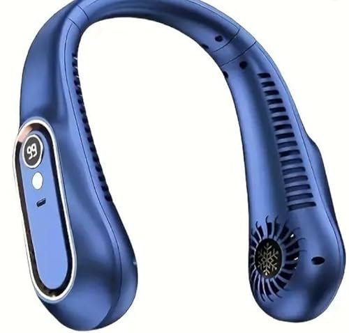 KEWEIYASW New Hanging Neck Air Cooler, Neckbreeze Neck Fan, Neck Breeze Neck Fan, 5 Speeds USB Rechargeable Neckbreeze Portable Fan, Wearable LED Screen Bladeless Fan Low Noise for Home Office Travel