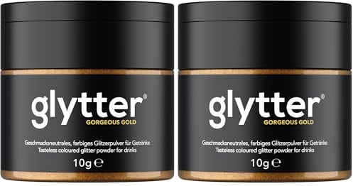 Glytter Glitzerpulver für Getränke (Gold) - essbarer Glitzer für Drinks & Flüssigkeiten, z.B. für Likör, Sekt, Cocktails - trinkbares & geschmacksneutrales Glitzerpuder, Staub (Packung mit 2)