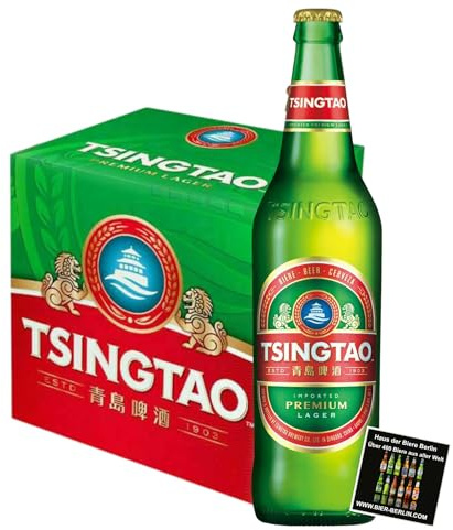 Tsingtao Bier – 12 x 640 ml Flasche | Chinesisches Lagerbier | Erfrischend & Leicht | Perfekt für Asiatische Küche | inkl. Haus der Biere Berlin Bierdeckel