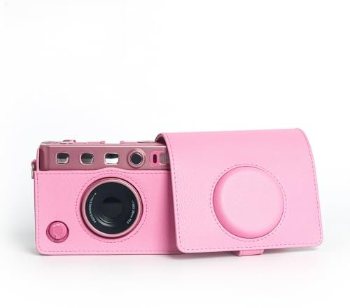 Rixavleo Pink PU Leather Camera Bag for Instax mini EVO - Retro Style Digital Photography Case, Lightweight Protective Pouch
