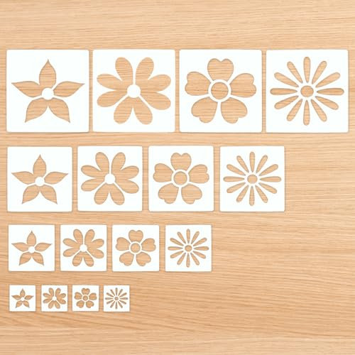 MWOOT Large Flower Stencils for Painting on Walls, 16 PCS Reusable Floral Stencil for Crafts, Plastic DIY Drawing Templates Set for Wall Wood Canvas Home Decor