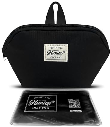 Huniox® Cool Bag - Nevera Pequeña Portátil - Nevera Portatil Tela - Bolsa Porta Alimentos Trabajo - Bolsa para Llevar Comida al Trabajo - Bolsa Almuerzo Mujer - Bolsa Merienda Termica (Black, Snack)