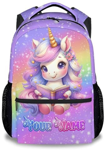 CustomWish Personalisierter Mädchen-Rucksack – Schulrucksack mit Namen, niedlicher Regenbogen-Rucksack für Kindergarten, Vorschule und Grundschule