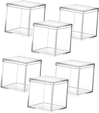 KOCKSHION 6 Stück Transparente Aufbewahrungsboxen mit Deckel Quadratische Candy und Schmuckboxen Stabile Leichte Würfel für Vielseitige Lagerung und Verpackung