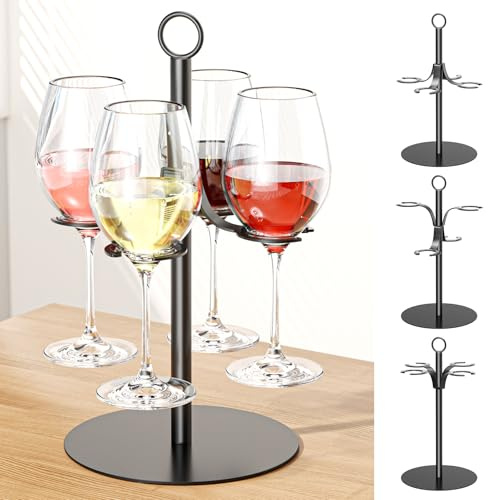 XILIMOR Porte verre à vin, tour à boissons avec cadre en métal robuste, support à verres à cocktail, tour à champagne, porte-boissons pour 4 verres pour fêtes, mariages, bars (noir)