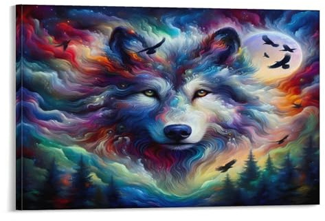 POLIUAWS Affiches de loup magique, impression artistique, photo murale, peinture, affiche à suspendre, décoration familiale, fournitures de décoration pour la maison, fournitures de fête, 50 x 75 cm