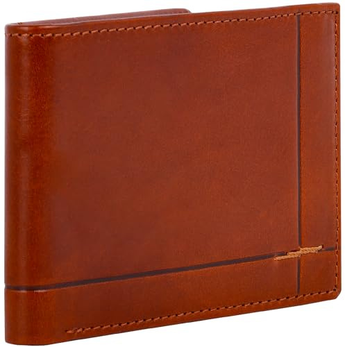 Time Resistance Leather Wallet – Italian Handmade Minimalist Billfold for Cards and Cash – Slim Full-Grain Leather Wallet (Cognac Brown)
