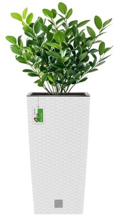 PAFEN Hoher Blumenkübel 19l – 23,5 x 23,5 x 45 cm - Pflanzkübel in Rattan-Optik Inkl. Pflanzeinsatz 7,5L Kunststoff Topf Blumentopf Pflanzenbehälte, Weiß