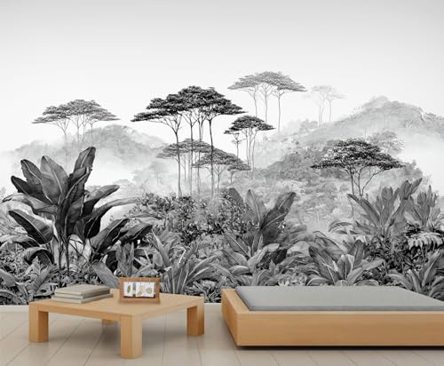 Tropical Banana Leaves Wallpapers Black and White Ink Landscape Painting Boys Wallpaper Jungle Landscape Mural Wallpaper for Kids Bedroom Living Room Mural Poster 500X350cm