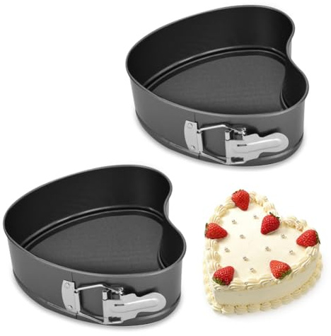 LUPATDY 2 Stück Backform Herz 15CM, Kuchenform Springform mit Antihaftbeschichtung, Herzbackform Kuchenform mit Flachboden, Kleine Tarteform Kuchenbackformen mit Flachboden für Kuchen Backen, Schwarz