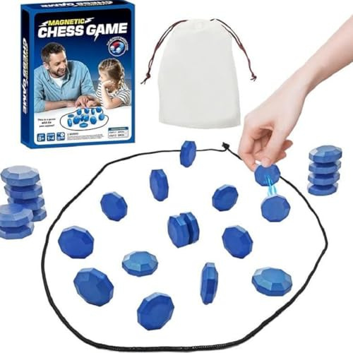 Magnet Schachspiel, Magnetic Strategy Game, Mit Spielseil, Party, Reise und Camping Magnetspiel Tisch, Magnet Schach Familientreffen für Kinder und Erwachsene (Blau)