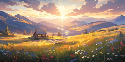 Diamond Painting Sonnenuntergang Diamond Painting Kinder Wiesen Basteln Erwachsene DIY Set Erwachsene 5D Crystal Art Bastelset, Dekoration Wohnzimmer, Personalisierte Geschenke, 90x180cm s-266
