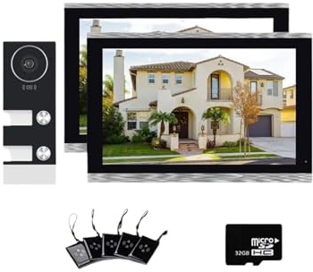 QAXRZCUCD Videocitofono WiFi TUYA, Campanello, Citofono, Monitor Touchscreen Da 10 Pollici, App, Sblocco Con Scheda Magnetica For Appartamento Trifamiliare, 2 Telecamere Sharp Live View