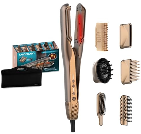 Cecotec Glätteisen AirLisse 6in1 iTwerk Champagne, 112.000 U/min | Infrarot, Vibrations- und Doppelheizplatten, Plasmafunktion und 3 Modi; Aufsätze für Locken, Volumen und Trocknen