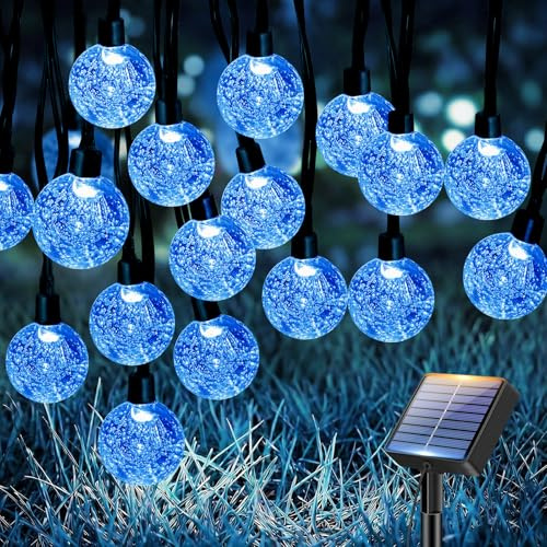 btfarm 10M 30LED Solar Lichterkette Aussen, LED Kristall Kugeln Solarlichterkette Außen Wetterfest IP65 Wasserdicht, 8 Modi Lichterketten Outdoor für Balkon Garten Party Weihnachten Deko, Blau