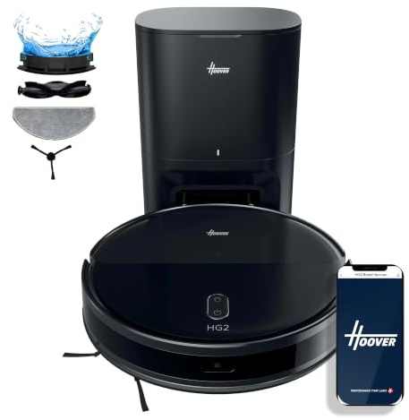 Hoover HG2 Hydro Pro Robot Vacuum & Mop with Self-Empty Station [HG250HP] | 2-in-1 Vacuum & Mop, 160min Runtime, 5000pa Suction, Point-Laser Navigation, Ultra-Slim, Self-Charging, Obstable Avoidance