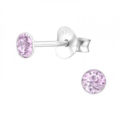 Bungsa helles Violett - Ohrstecker mit echtem europäischem Kristall (LA CRYSTALE) 3mm rund aus .925 Sterling Silber
