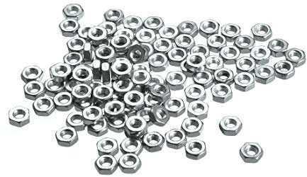 uxcell Hex Nuts, M2.5x0.45mm Metric Coarse Thread Hexagon Nut, Carbon Steel, Pack of 100 (Silver Tone)